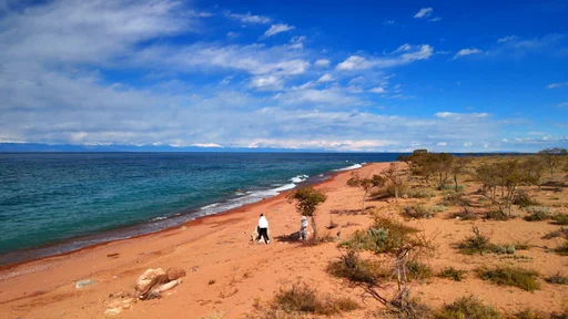 beach on the southern shore of Lake Issyk-Kul