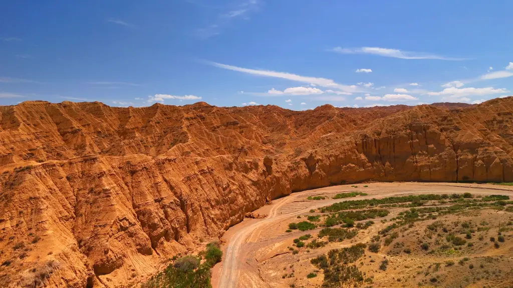Горная дорога среди марсианских пейзажей в Киргизии